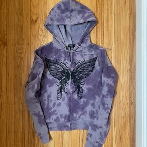 Purple Tie-Dye Hoodie with Butterfly Design